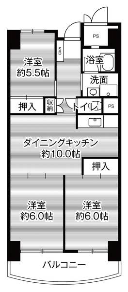 【ビレッジハウス香椎浜タワー1号棟の間取り】