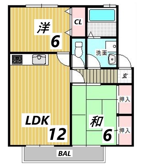 姫路市飾磨区矢倉町のアパートの間取り