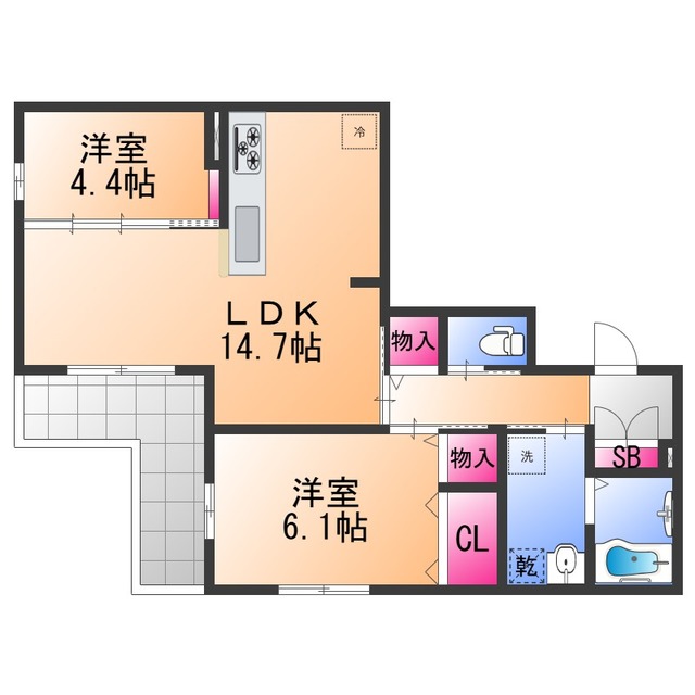 堺市西区鳳中町のアパートの間取り