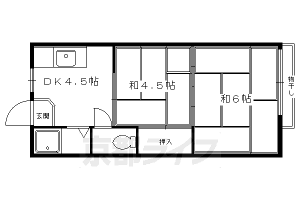 京都市左京区下鴨蓼倉町のアパートの間取り