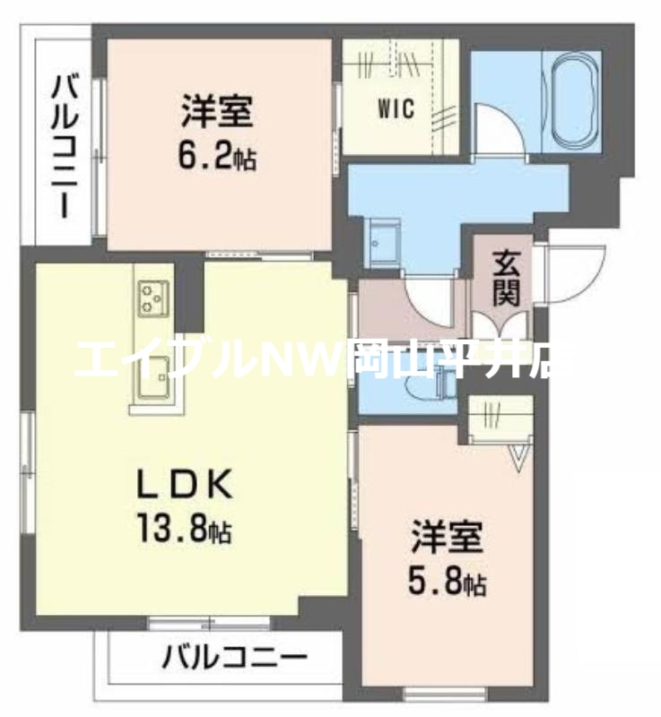 岡山市南区新保のマンションの間取り