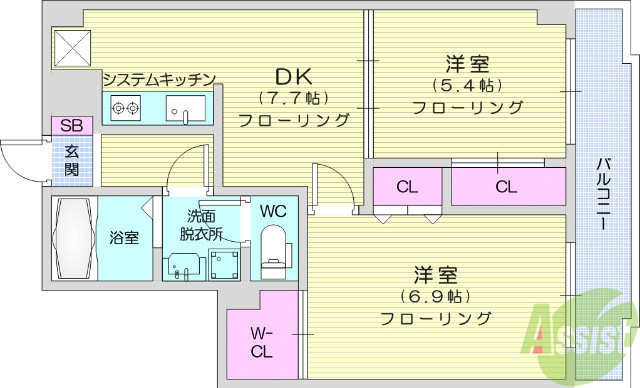 仙台市青葉区上愛子のマンションの間取り