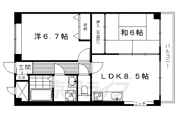 京都市南区唐橋門脇町のマンションの間取り