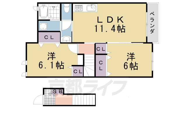 亀岡市篠町浄法寺のアパートの間取り