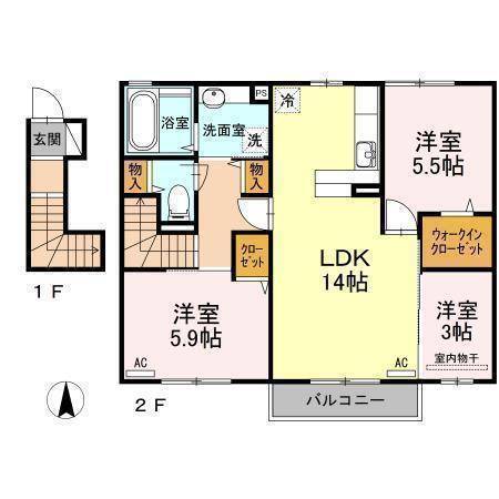 【松山市古川南のアパートの間取り】