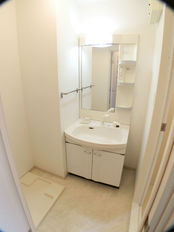 洗面設備　洗面所　ワイドシャワードレッサー洗面台に室内洗濯機置場