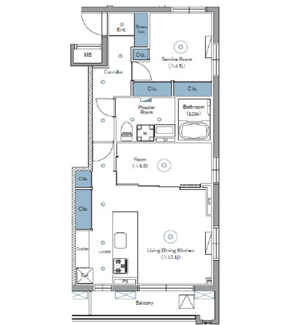 建物外観　同じ間取りの別部屋の図面となります。（上側の窓無し）