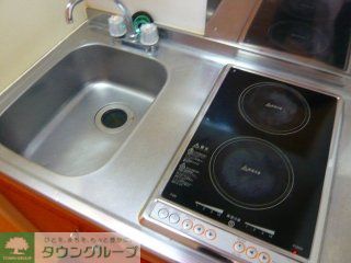 キッチン　2口の電気コンロ付き。