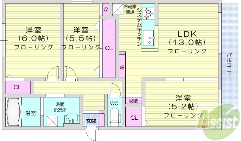 地下鉄東西線 琴似駅 徒歩8分 4階建 築11年の間取り写真