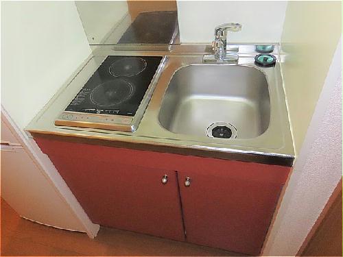 キッチン　2口の電気コンロまたはIHコンロとなります
