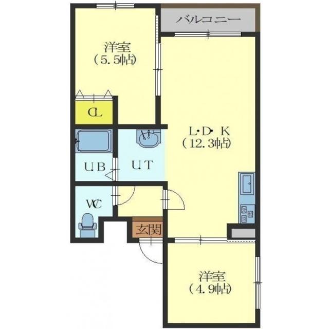 函館市宝来町のマンションの間取り