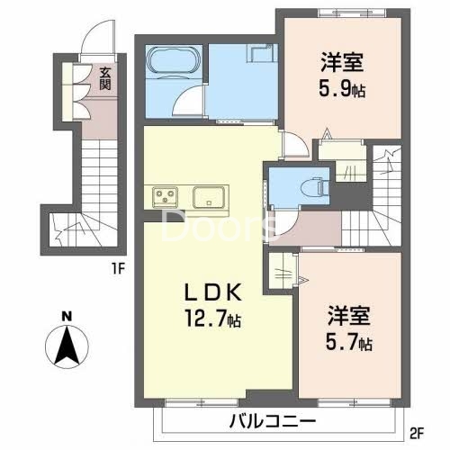 岡山市中区西川原のアパートの間取り