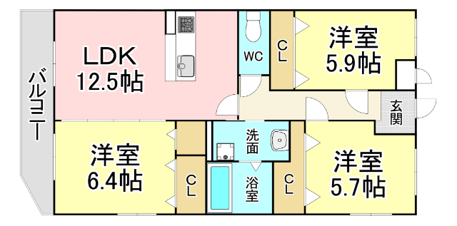 北九州市小倉南区上石田のマンションの間取り