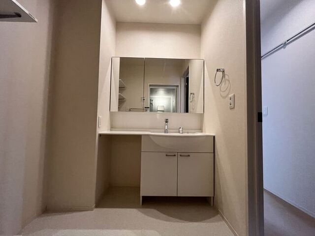 洗面設備　三面鏡付きカウンター洗面化粧台