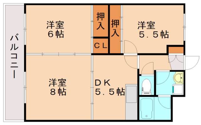 飯塚市西町のマンションの間取り