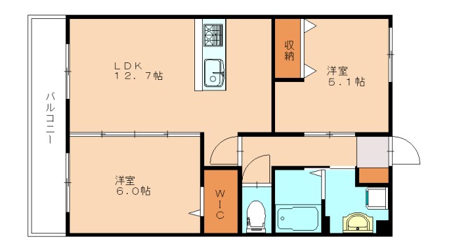 北九州市小倉北区足立のマンションの間取り