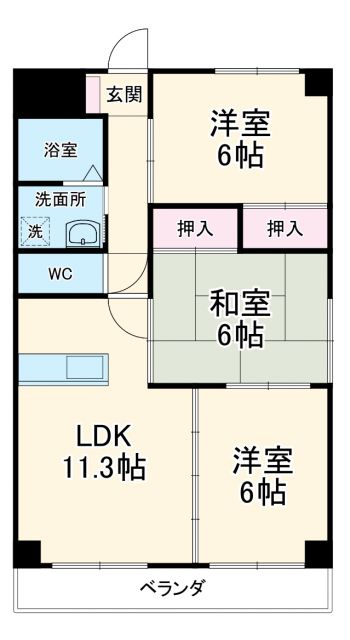 岐阜市六条のマンションの間取り