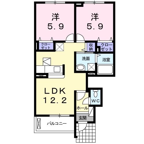 名取市美田園のアパートの間取り