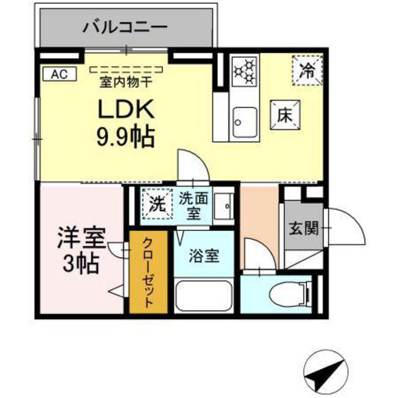 広島県東広島市西条中央１（アパート）の賃貸物件の間取り