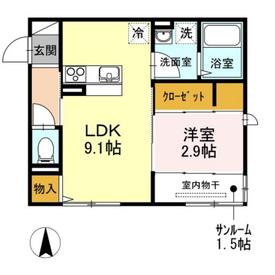 岡山市北区岩田町のアパートの間取り