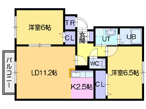 江別市緑ケ丘のアパートの間取り