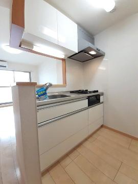 キッチン　ガスコンロとグリル付システムキッチン