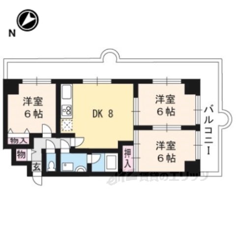 京都市左京区高野上竹屋町のマンションの間取り