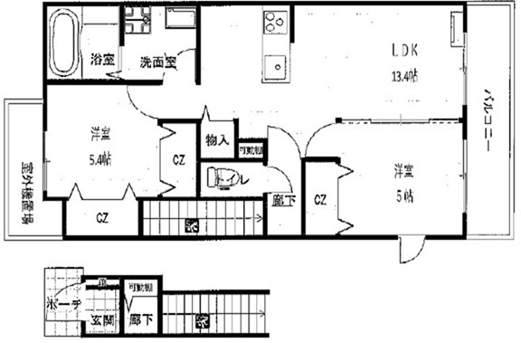 姫路市大津区長松のアパートの間取り