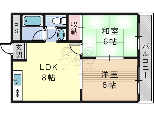 大阪市阿倍野区松崎町のマンションの間取り