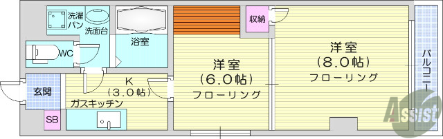 仙台市若林区六丁の目南町のマンションの間取り