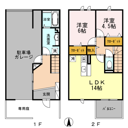 岡山市中区国富のアパートの間取り