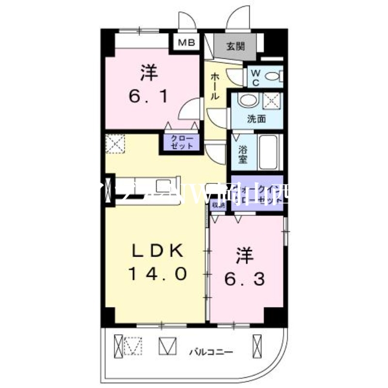 岡山市南区浜野のマンションの間取り