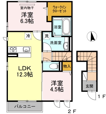 岡山市北区富田のアパートの間取り