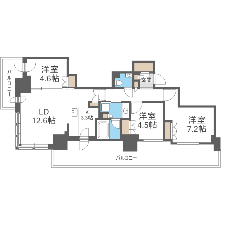 ＪＲ函館本線 札幌駅 徒歩7分 30階建 築2年の間取り写真