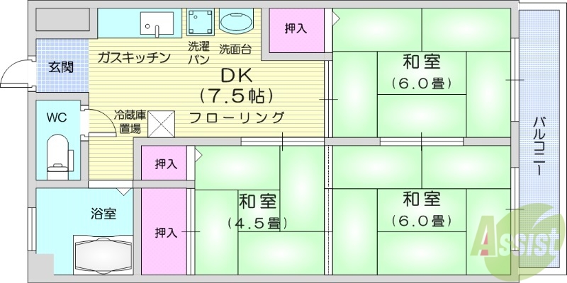 仙台市若林区南小泉のマンションの間取り