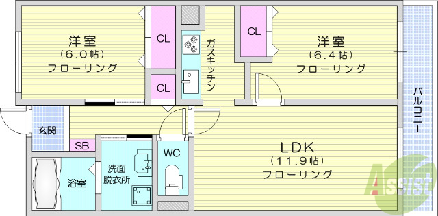 岩沼市相の原のマンションの間取り