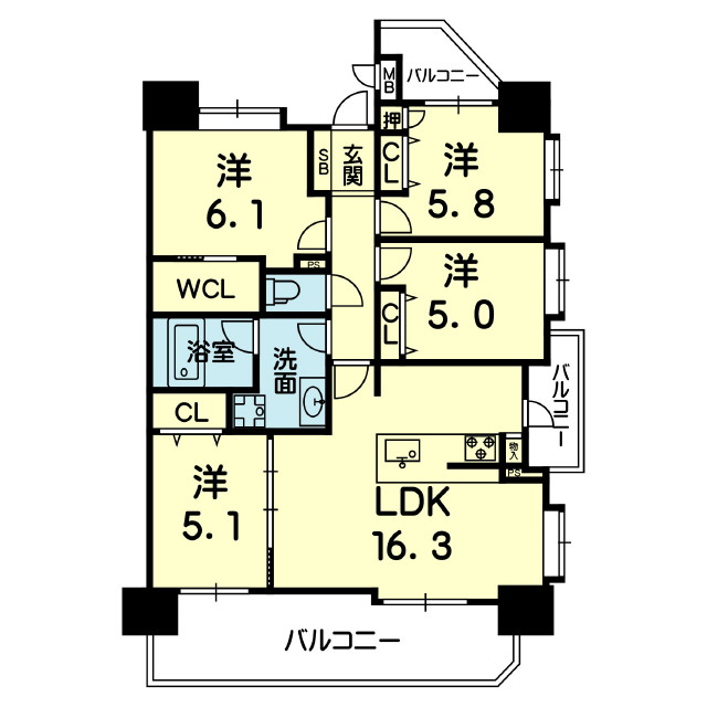 アイランドコート熊本駅東　306号の間取り