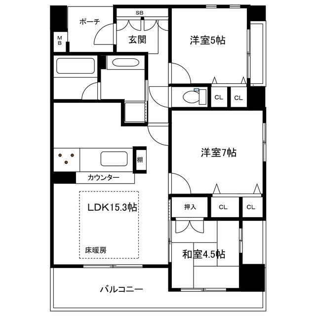 姫路市栗山町のマンションの間取り