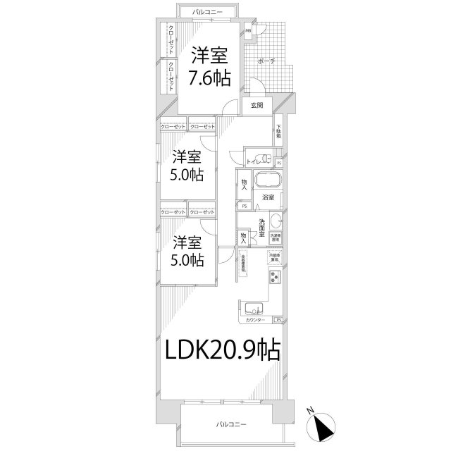 姫路市東雲町のマンションの間取り