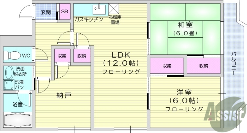 仙台市宮城野区新田のマンションの間取り