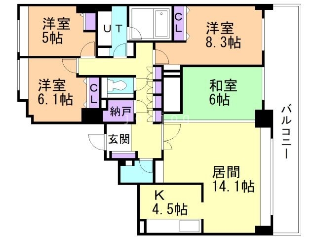 札幌市中央区南十四条西のマンションの間取り