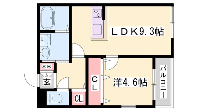 三木市志染町東自由が丘のアパートの間取り