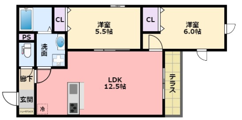 西宮市堀切町のマンションの間取り