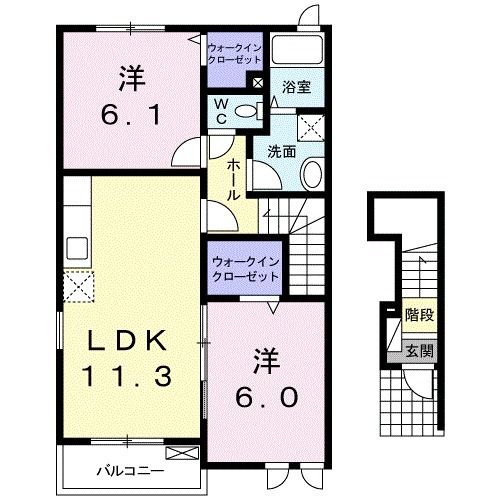 【久留米市三潴町西牟田のアパートの間取り】