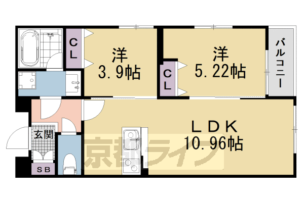 京都市左京区岡崎西福ノ川町のマンションの間取り