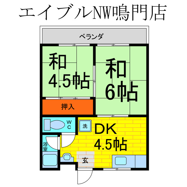 鳴門市撫養町南浜のアパートの間取り