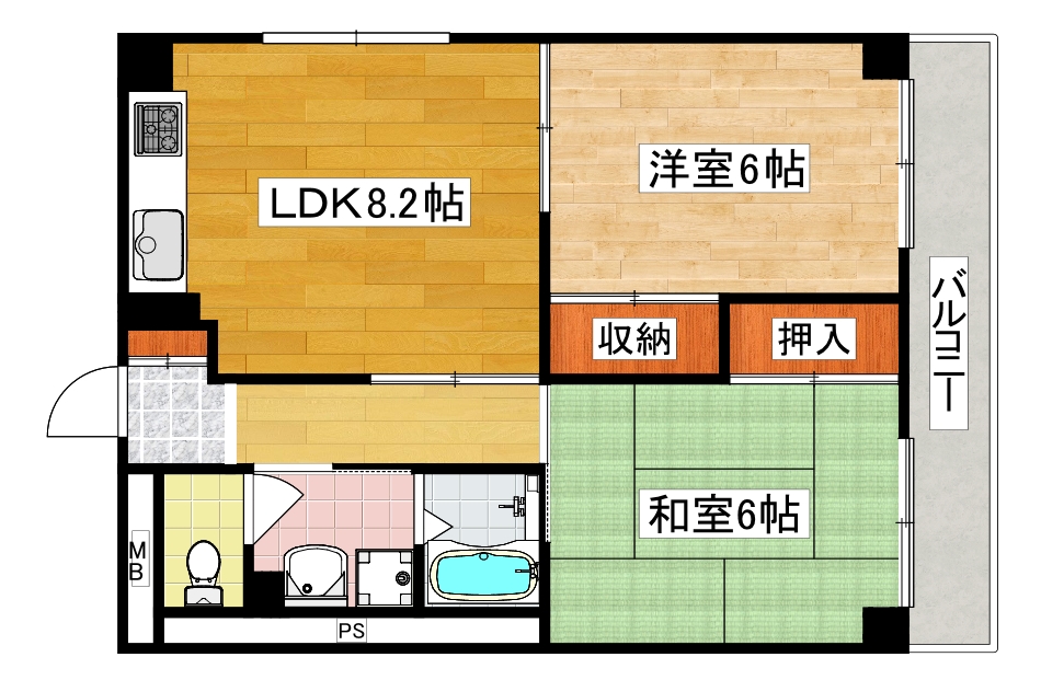 大阪市住之江区中加賀屋のマンションの間取り