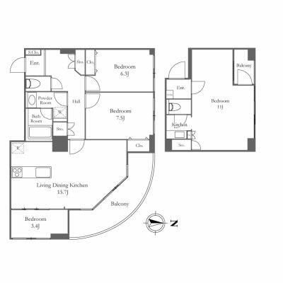 中央区佃のマンションの間取り