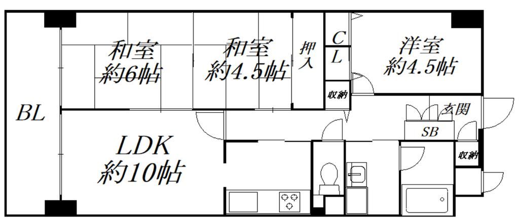 南海本線 諏訪ノ森駅 徒歩7分 8階建 築39年の間取り写真