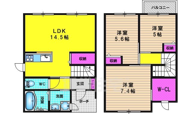 長岡京市久貝のアパートの間取り